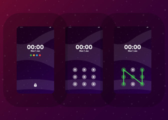 Wall Mural - Phone Pattern Lock Set on Smartphone with Security User Interface User Experience UI Vector Illustration
