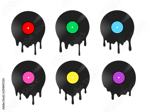 Fotomural Melted vinyl record with dripping drops. Vector illustration.
