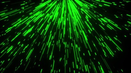 Poster - Fast flight of green lights streak in the lateral direction, 3d rendering computer background