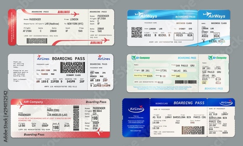 Fotografía Boarding pass and plane ticket, vector mockups