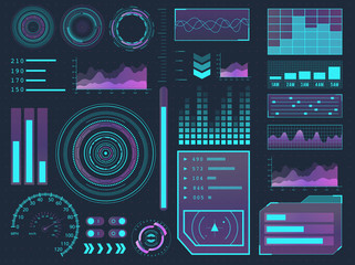 HUD elements mega pack. Sci-Fi futuristic User Interface. Menu buttons, infographic vector illustration.