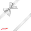 White bow with diagonally ribbon on the corner. Vector bow for page decor, gifts, greetings, holidays.