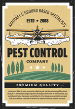 Biplane Crop Duster And Farmland, Pest Control