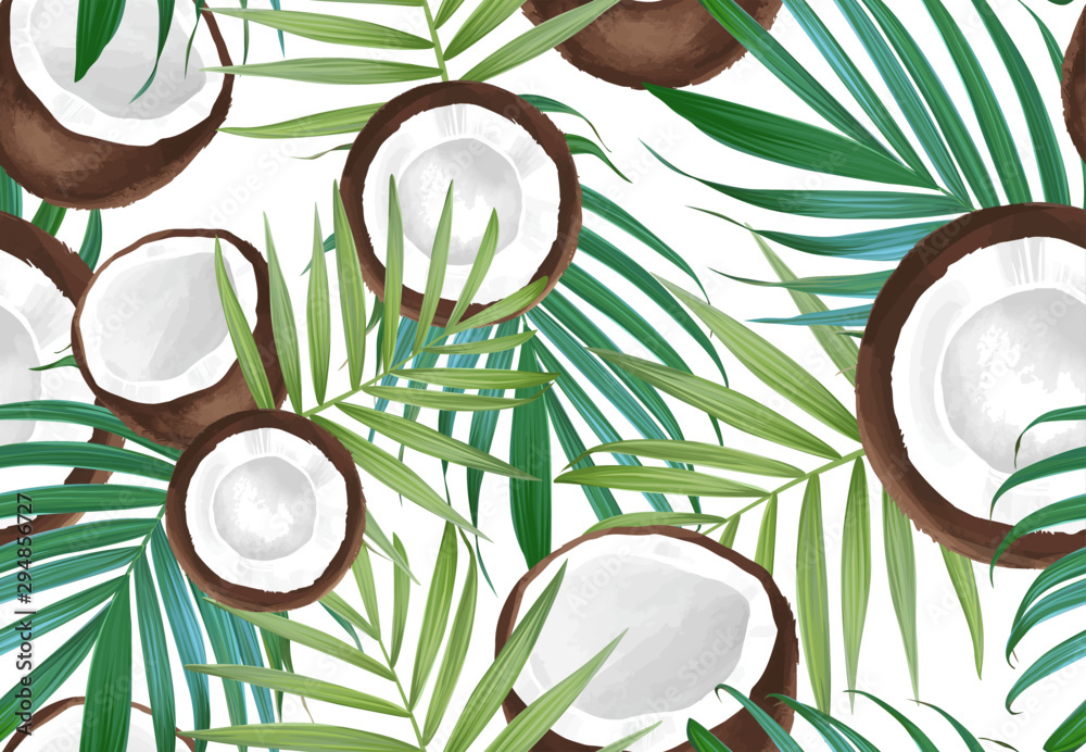 Vector seamless pattern with coconut. Tropical background with exotic ...