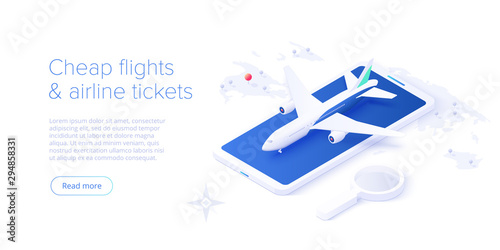 Cuadros en Lienzo Travelling by air concept in isometric vector illustration