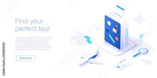 Fotomural Travelling by air concept in isometric vector illustration