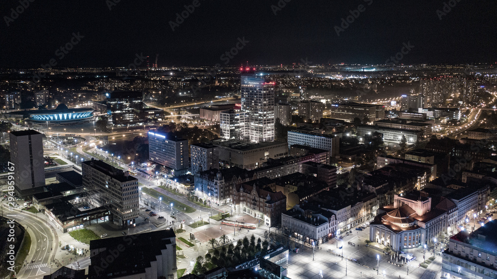 Obraz na płótnie Katowice- Wieczorna panorama miasta w salonie