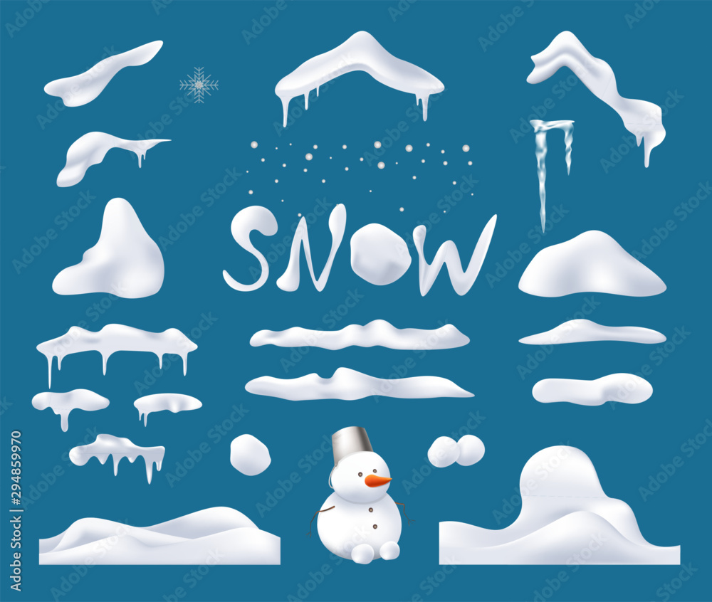 Set winter design, collection of snow decorations snow, icicle ...