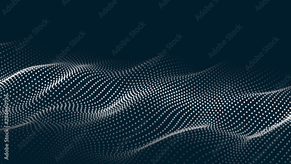 Abstract digital wave of particles. Futuristic point wave. Technology background vector. Vector illustration - obrazy, fototapety, plakaty 