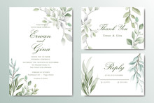 Greenery Elegant Wedding Invitation Card Set With Watercolor Floral And Leaves
