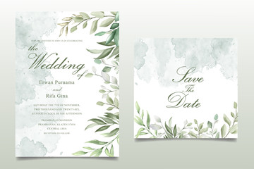 greenery watercolor floral wedding invitation template card design