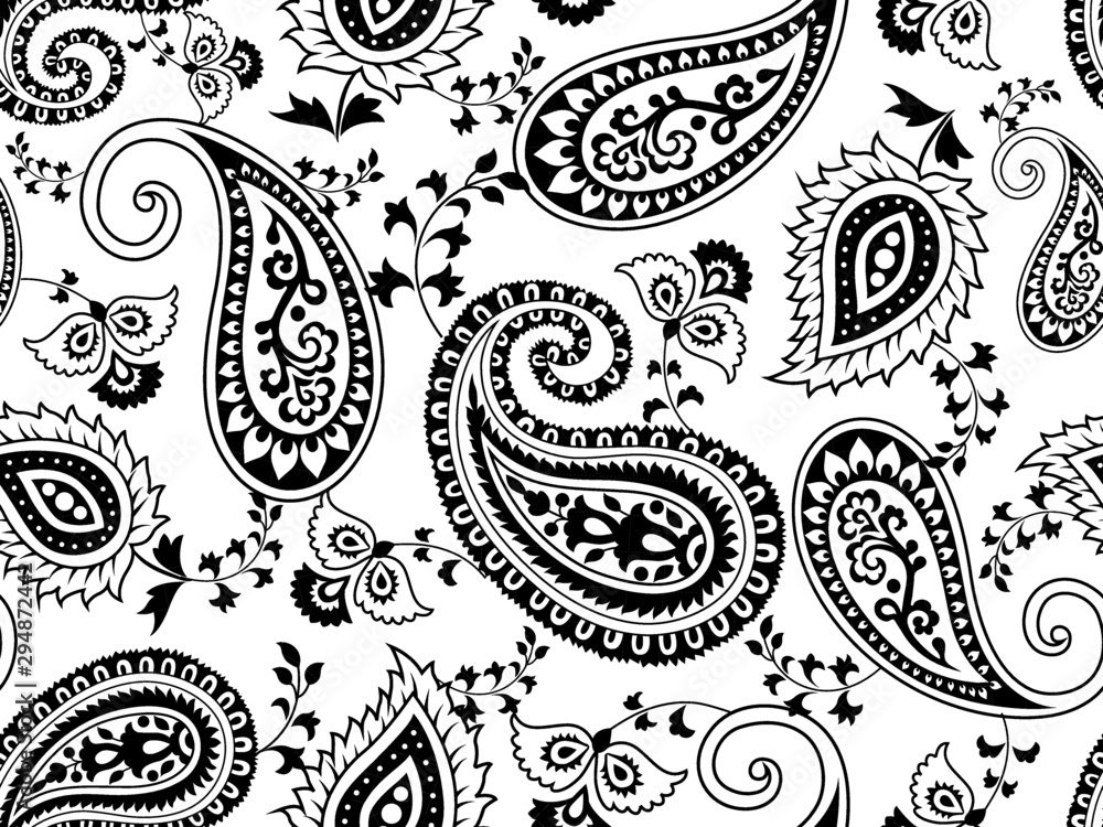 black and white vector paisley seamless pattern fo | WallsHeaven ...