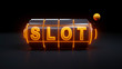 Casino Slot Machine Gambling Concept With Neon Orange Lights - 3D Illustration