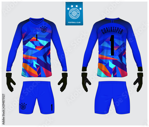 Download Goalkeeper Jersey Or Soccer Kit Mockup Goalkeeper Glove And Long Sleeve Jersey Template Design Sport T Shirt Mock Up Front And Back View Soccer Uniform Flat Football Logo Vector Illustration Stock Vector