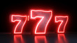 Slots 777 Casino Jackpot Symbol With Neon Red Lights Isolated On the Black Background - 3D Illustration