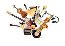A Variety Of Musical Instruments In Beautiful Flight