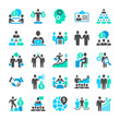 Business situations. Communication, Teamwork, People and Money. Set of flat icons