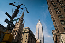 The Empire State Building View From The Street Ground, New York City, Manhattan, USA	