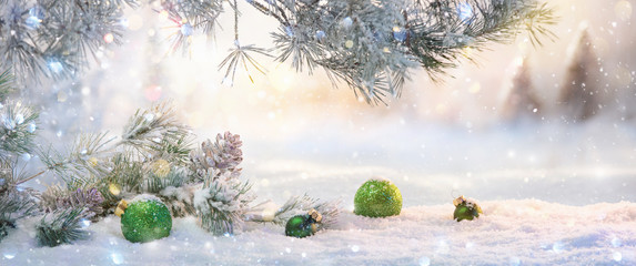 Wall Mural - winter landscape with christmas decoration