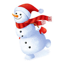 Christmas Cute And Funny Snowman On White Background