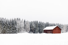 Red Barn In Snow