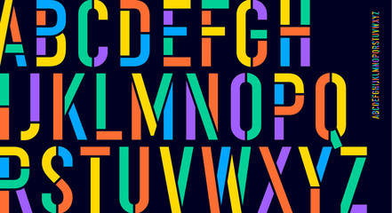 Wall Mural - Stencil font. Colorful condensed alphabet and line font