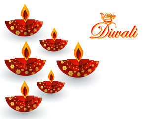 Canvas Print - vector illustration of Decorated Diya for Happy Diwali festival holiday celebration of India greeting background