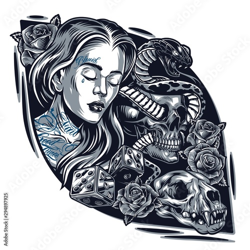 Vintage chicano tattoo style template