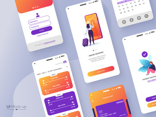Poster - Conceptual mobile phone screen mock-up for application interface presentation. User interface design template. UI, UX, GUI concept isolated on grey background. Vector eps 10.