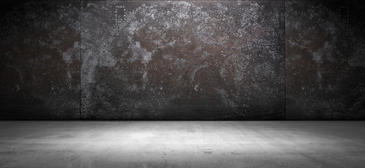 Wall Mural - dark stained grunge wall and floor background metal and concrete look