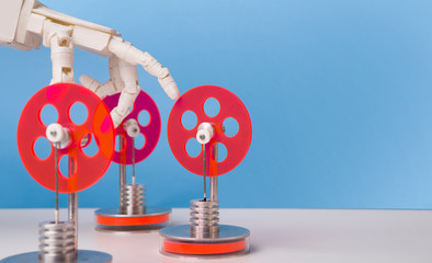 Aufkleber - Robotic hand repairing manufacturing equipment, blue background