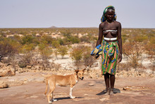 Mucubal Tribe Woman And Her Dog, Tchitundo Hulo, Virei, Angola