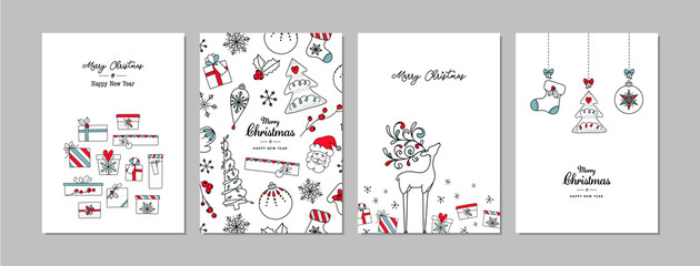 Wall Mural - Merry Christmas cards set with hand drawn elements. Doodles and sketches vector Christmas illustrations, DIN A6.