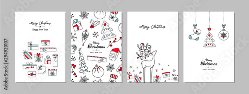 Fotografía Merry Christmas cards set with hand drawn elements