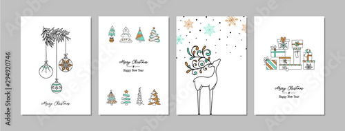 Fotomural Merry Christmas cards set with hand drawn elements
