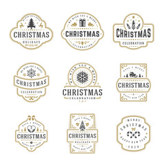 Wall Mural - Christmas and happy new year wishes labels and badges set vector illustration