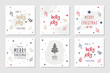 Christmas square winter holiday greeting cards set with ornaments.