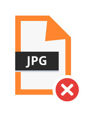 Aufkleber - Vector incorrect disapproved jpg or jpeg file. Flat icon with red cancel sign – error. Symbol of not accepted file with lossy compression for pictures, photos, images and graphic isolated white.