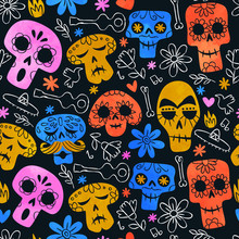 Funny Mexican Skull Cartoon Background Pattern