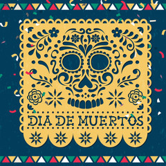 Wall Mural - Day of the dead papercut mexican skull card