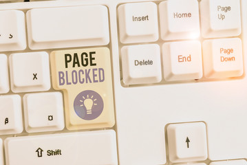 Fototapete - Word writing text Page Blocked. Business photo showcasing Users are prevented from being accessed or used the webpage White pc keyboard with empty note paper above white background key copy space