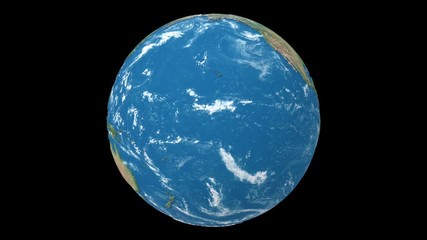 Wall Mural - Realistic rotating Earth planet isolated on black background. Spinning 3d earth globe seamless looping animation.