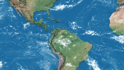Fototapete - Realistic earth world map. Detailed world atlas seamless looping animation.