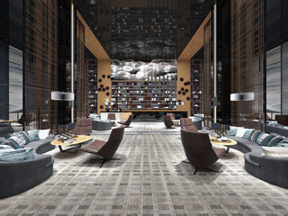Modern luxury lobby hotel interior with luxurious furniture. 3d rendering