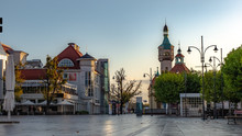 Beautiful Architecture Of Sopot With Lighthouse And Monte Cassino Street At Morning, Poland. October.