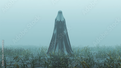 Fotografía Black Spirit Demon Raising out of the Water Abstract Foggy Watery Void with Reed