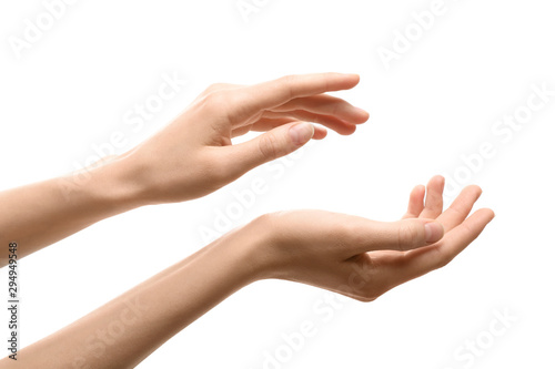 Photo Woman with beautiful hands on white background, closeup