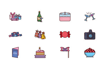 Sticker - bundle birthday with icons set