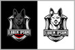 Cartoon Character Animal Dog head with shield vector logo template