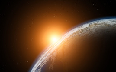 Wall Mural - close view of planet earth from space during a sunrise 'elements of this image furnished by nasa'